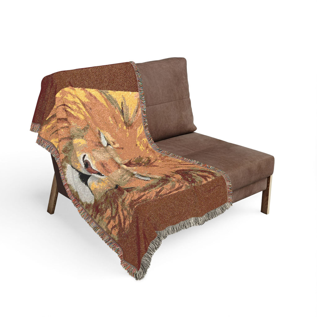 Colorful Lion Portrait Woven Blanket | Tribal Safari Animal Throw