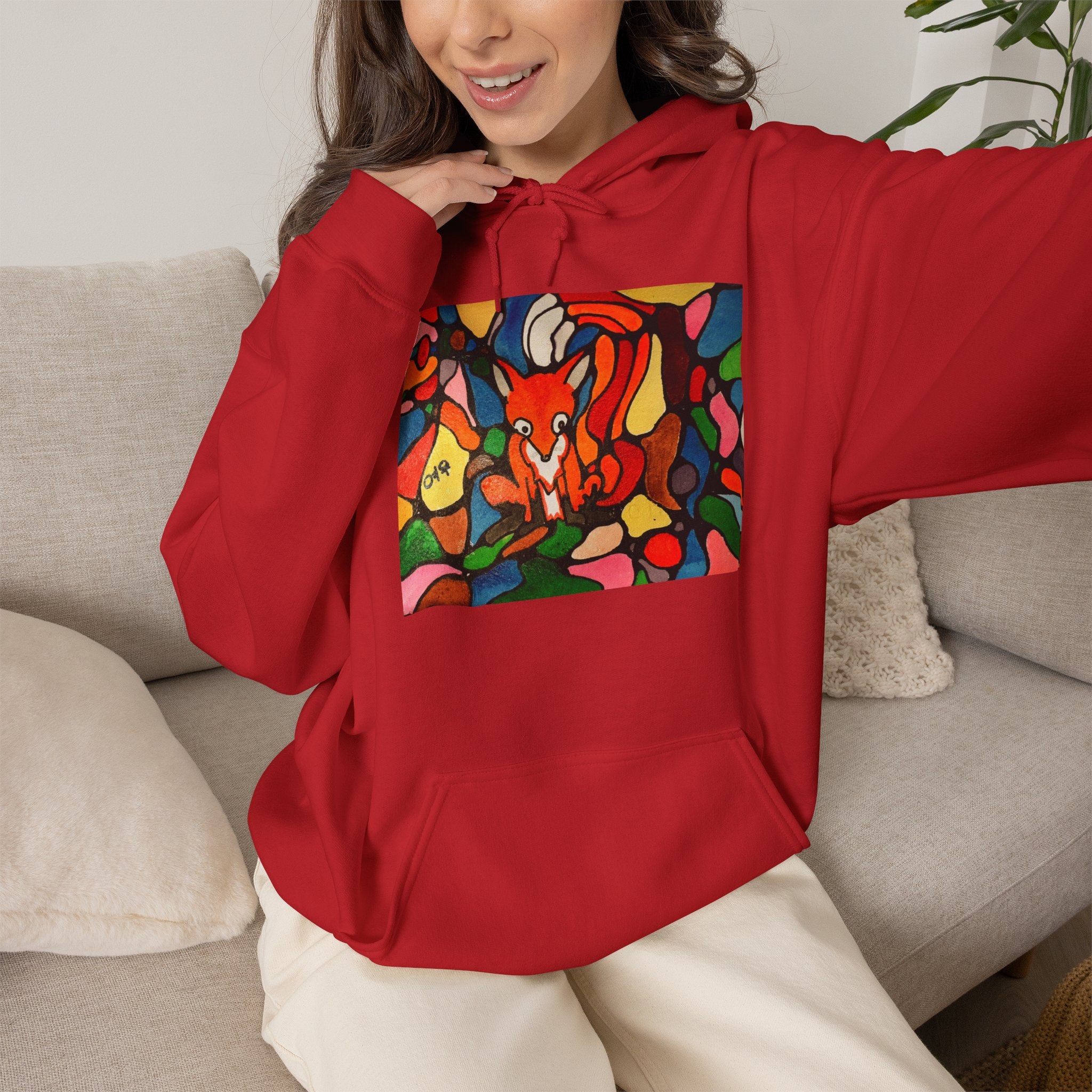 Abstract Fox Stained Glass Hoodie | Colorful Fox with Korean Script
