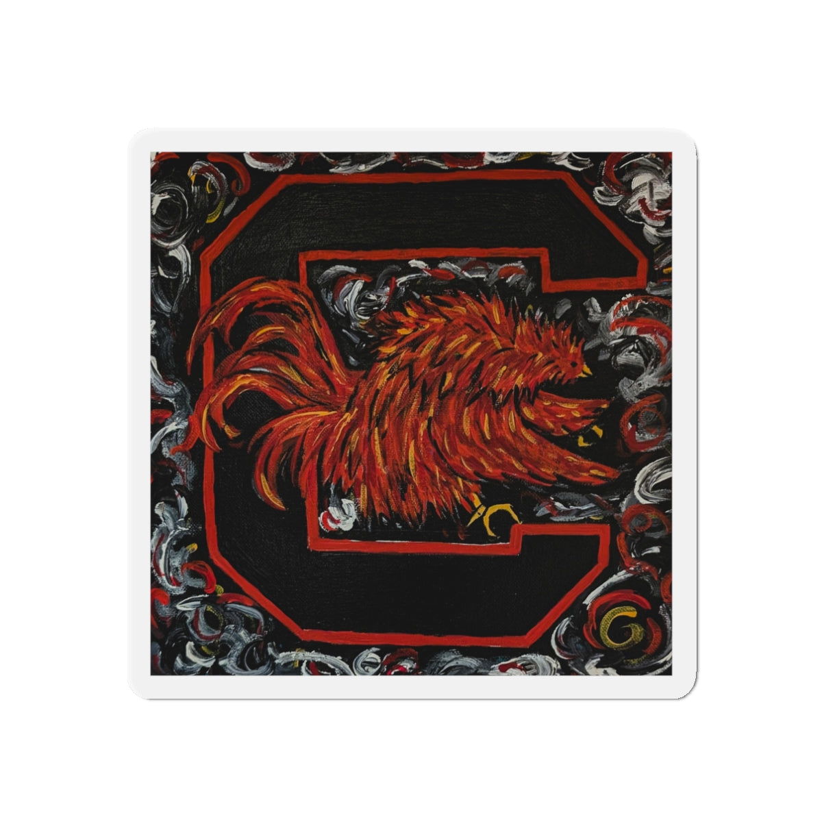 van Gogh Gamecocks grey Die-Cut Magnet | Chicken Art Magnet