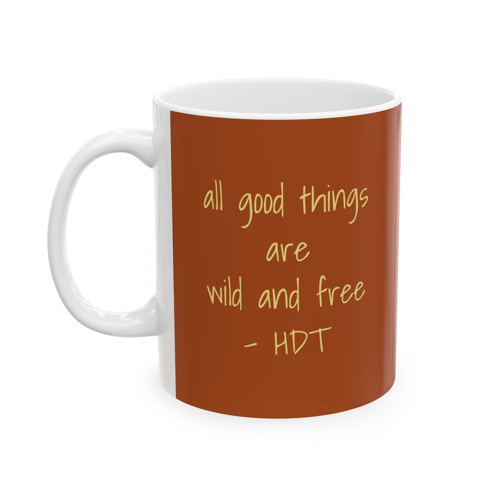 Thoreau Quote Lion Portrait Mug | Watercolor Mane Illustration, Rust Background