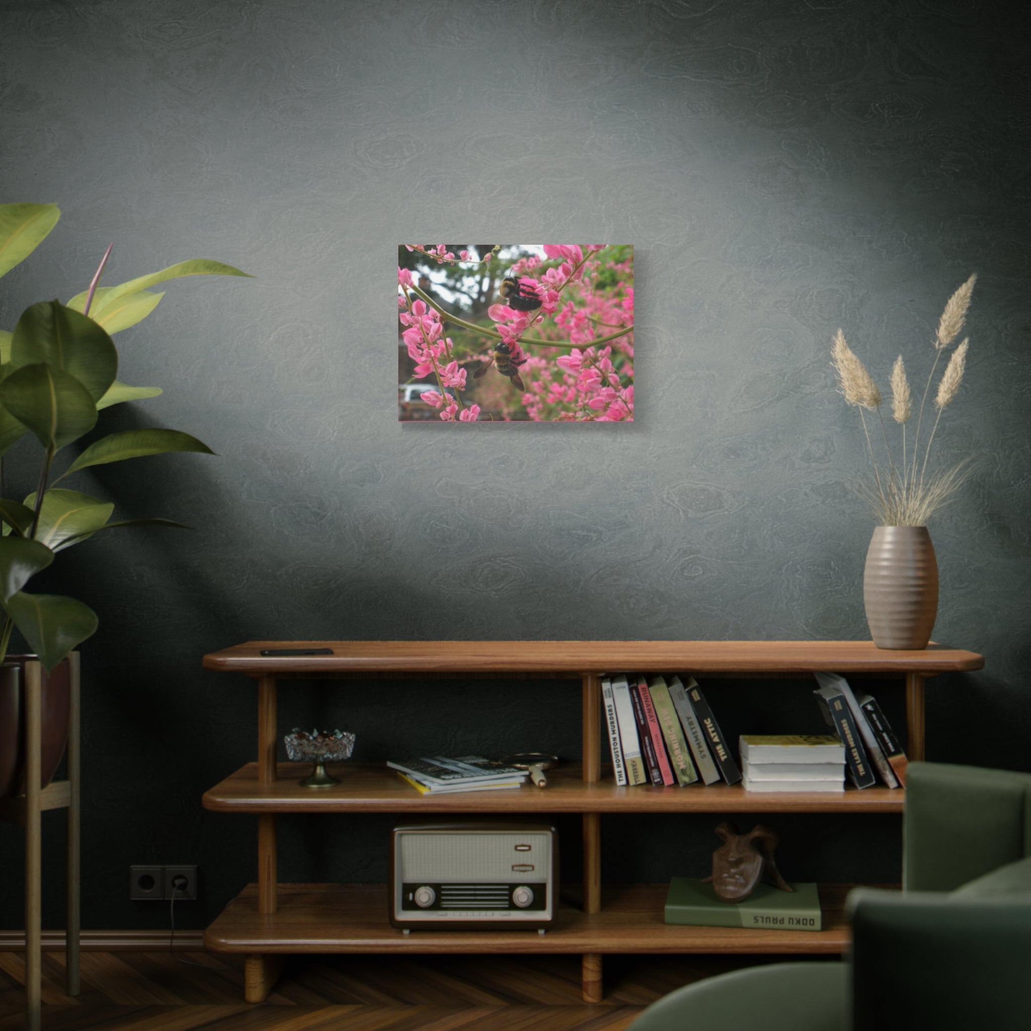 Bumblebees on Pink Flowers Canvas