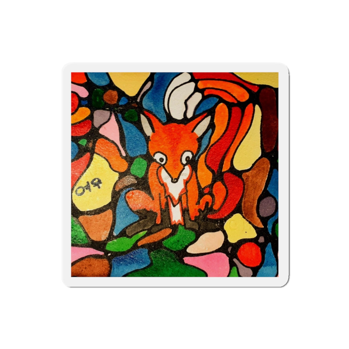 Colorful Fox Mosaic Die-Cut Magnet | Cute Fox Art Sticker Magnet