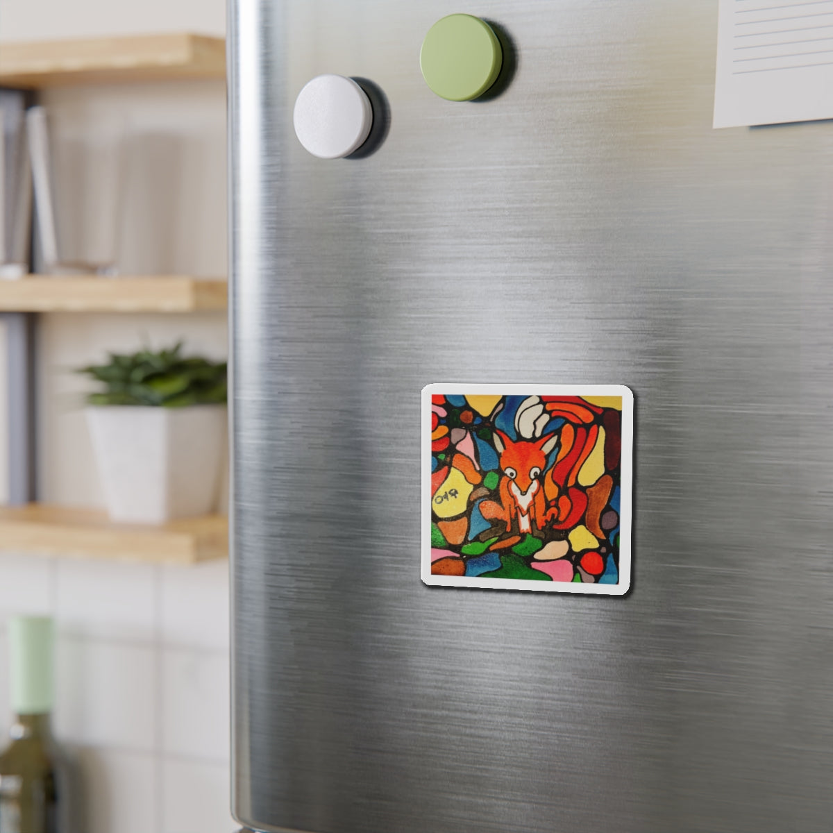 Colorful Fox Mosaic Die-Cut Magnet | Cute Fox Art Sticker Magnet