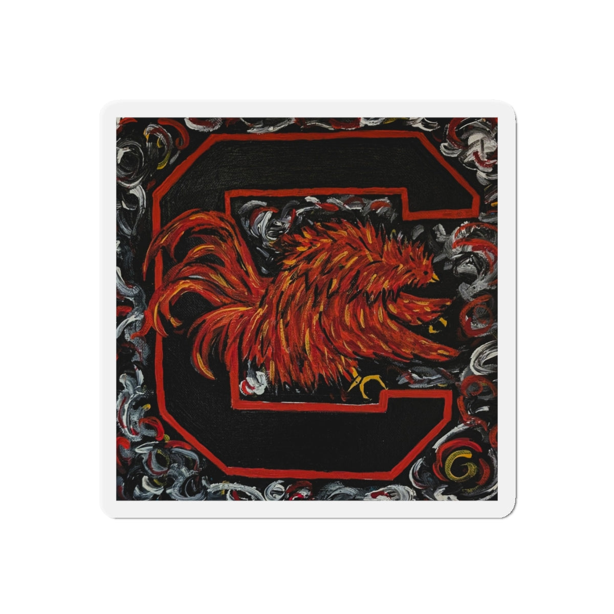 van Gogh Gamecocks grey Die-Cut Magnet | Chicken Art Magnet