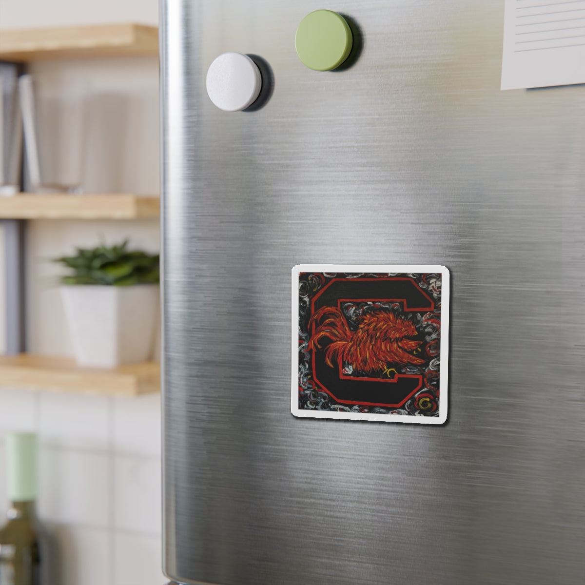 van Gogh Gamecocks grey Die-Cut Magnet | Chicken Art Magnet