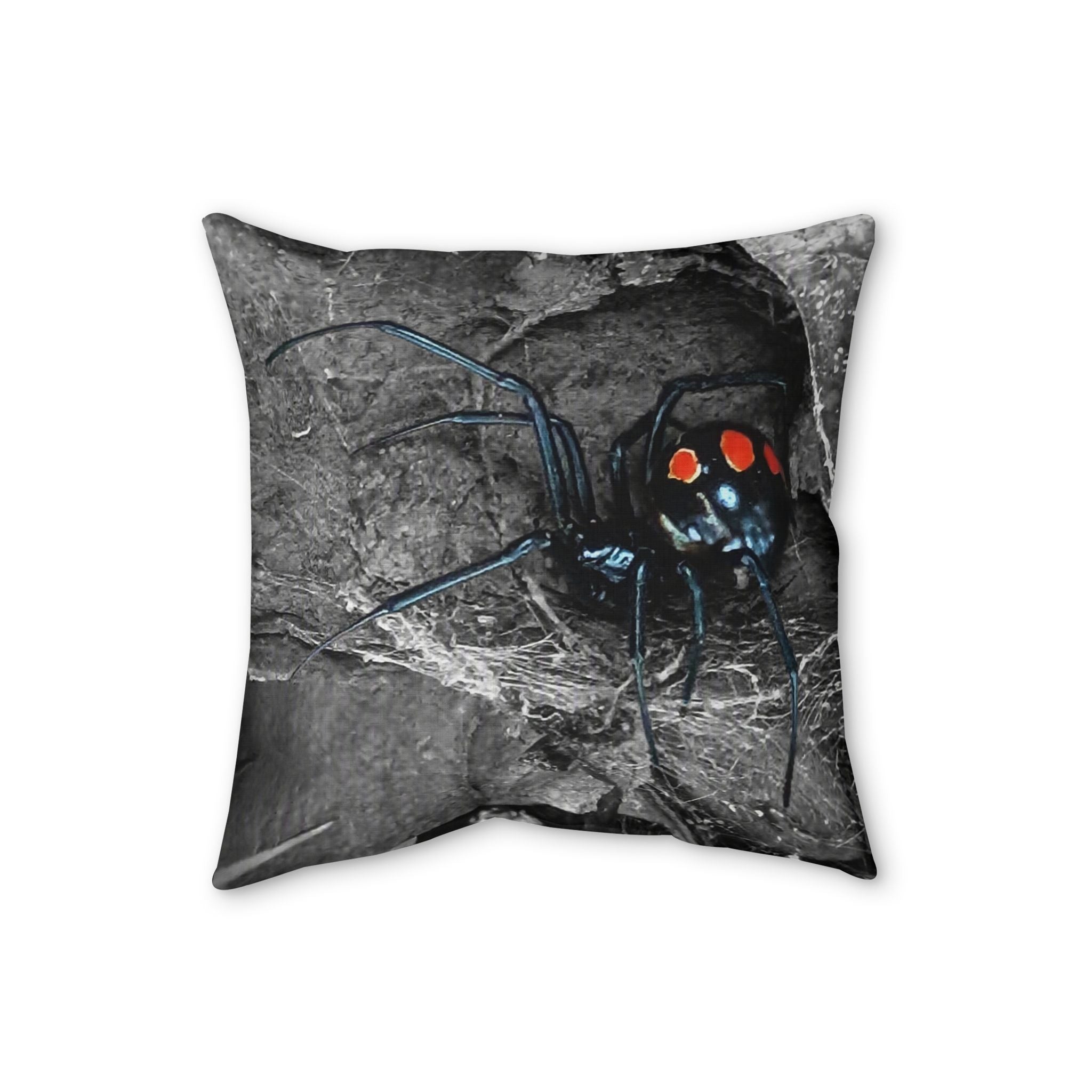Glowing Red-Eyed Spider Faux Linen Pillow | Halloween Decor