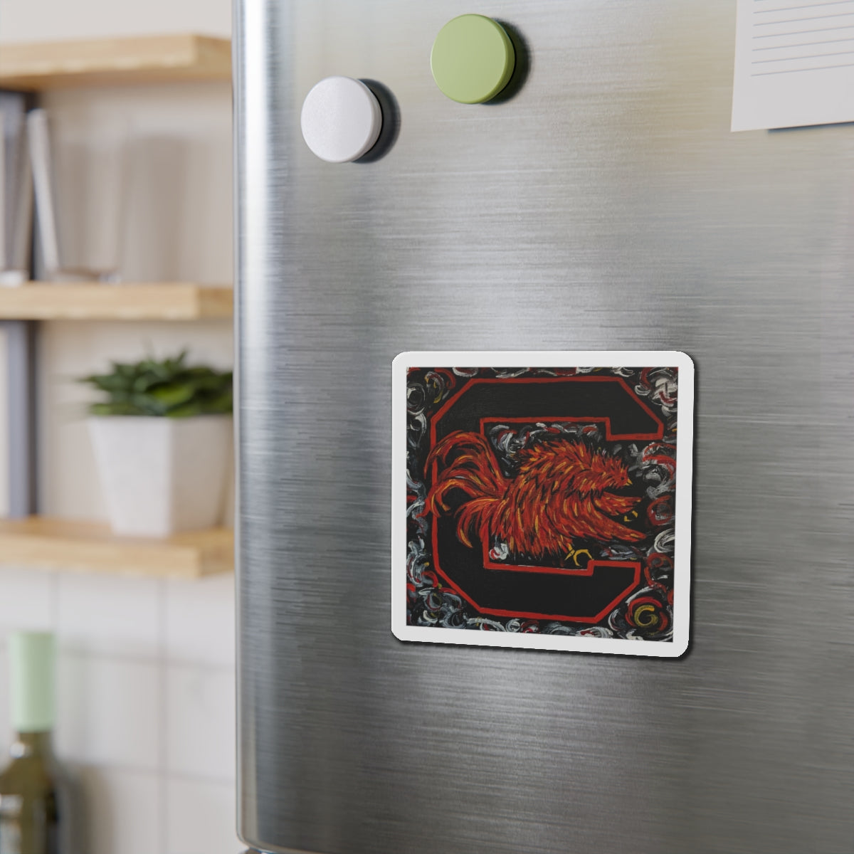 van Gogh Gamecocks grey Die-Cut Magnet | Chicken Art Magnet