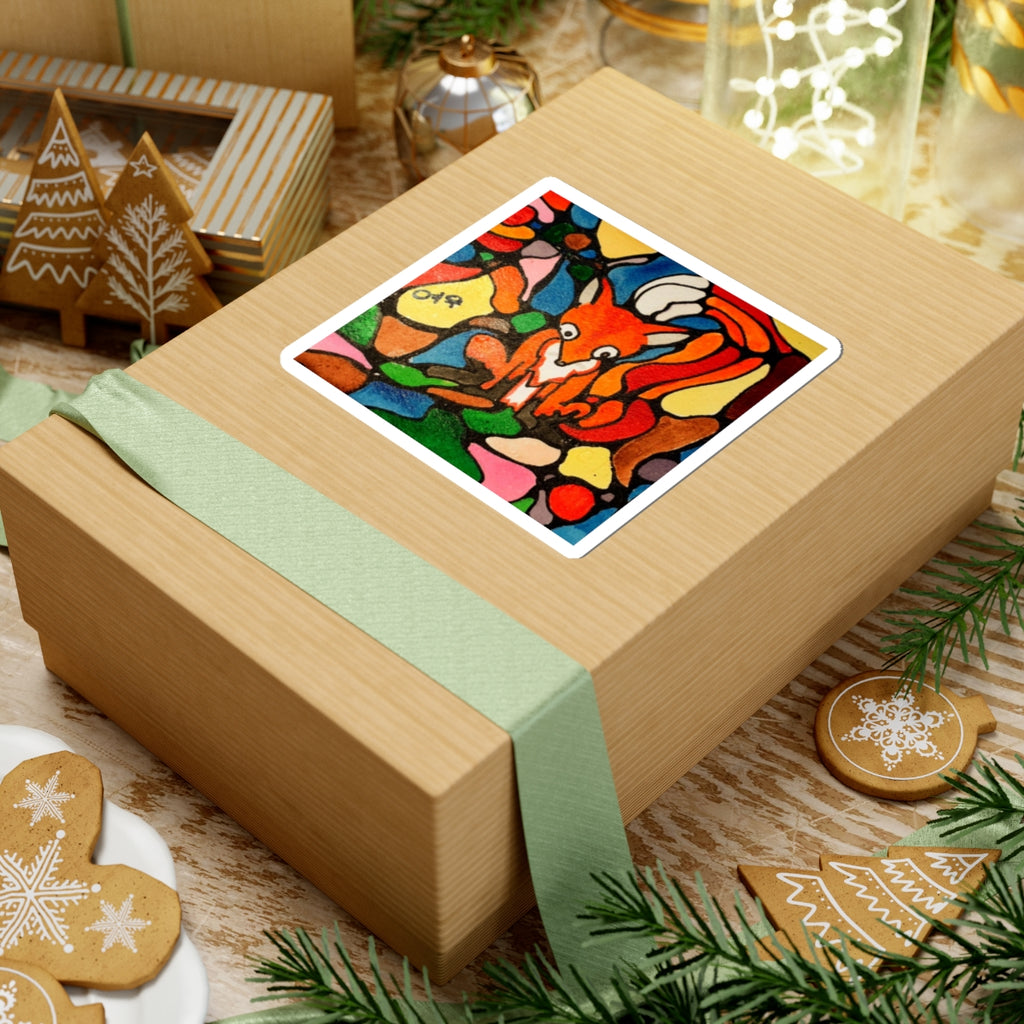 Stained Glass Fox Kiss-Cut Sticker | Colorful Woodland Animal Vinyl