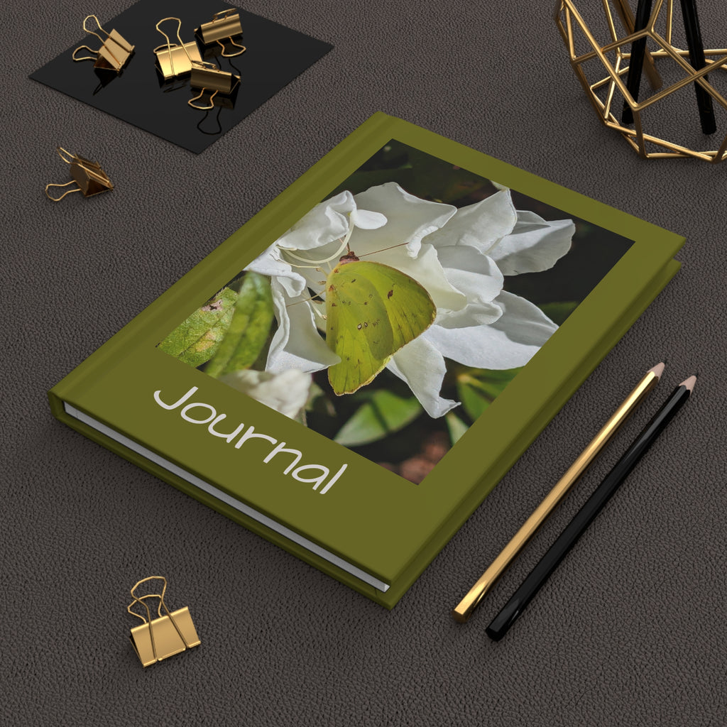 Sulfur Butterfly Hardcover Journal — "Stop. Look. Take time to breathe." Lined Notebook