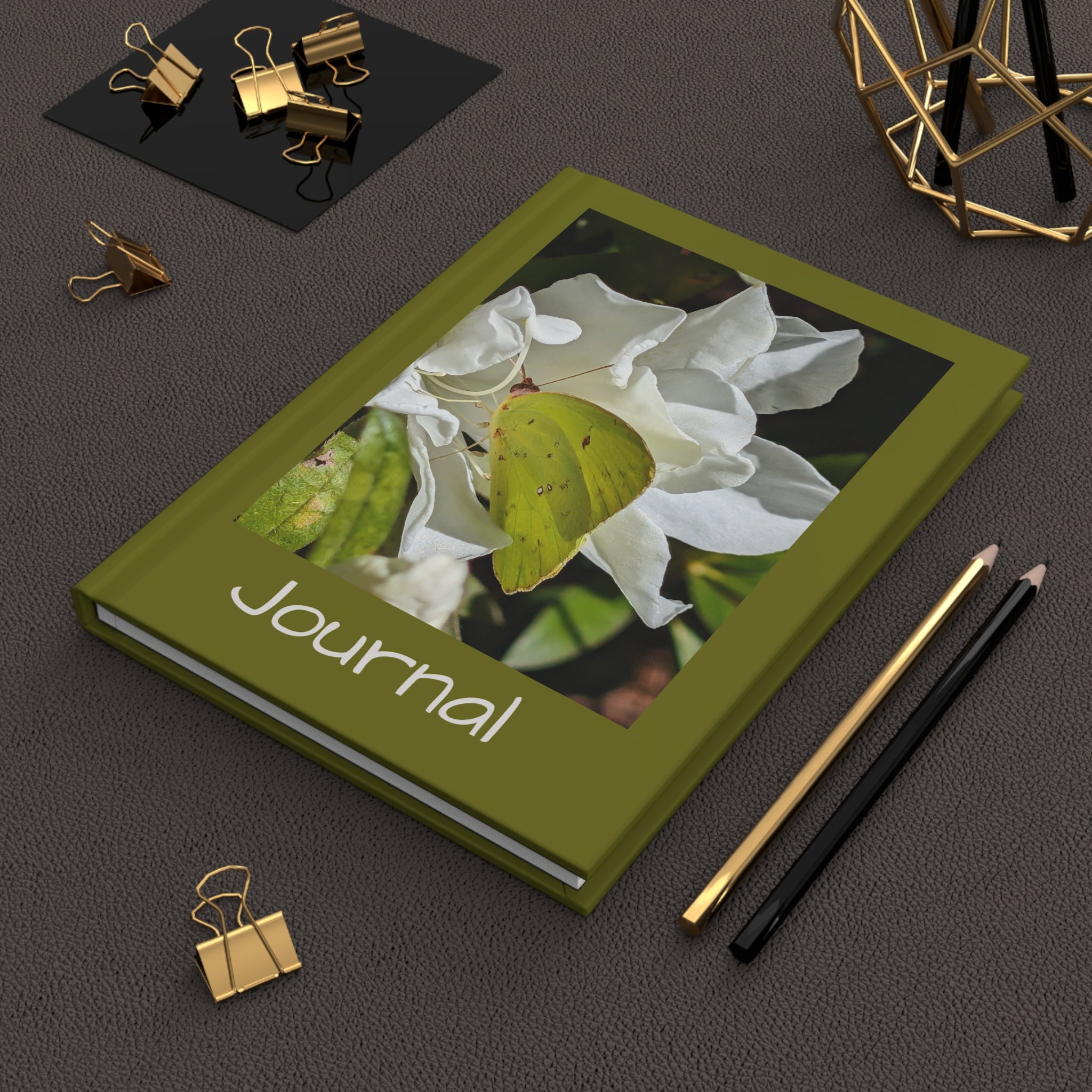 Sulfur Butterfly Hardcover Journal — "Stop. Look. Take time to breathe." Lined Notebook