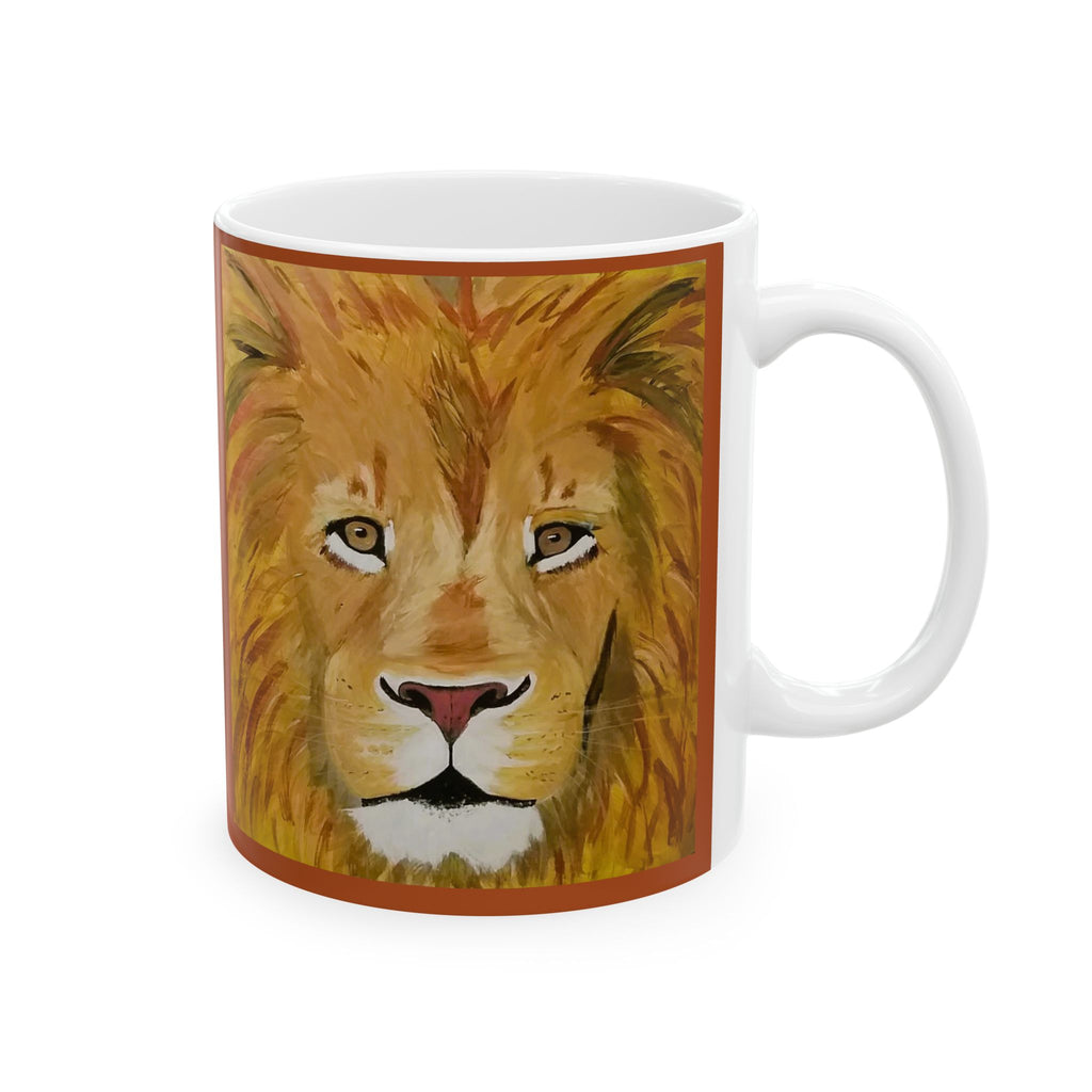Thoreau Quote Lion Portrait Mug | Watercolor Mane Illustration, Rust Background