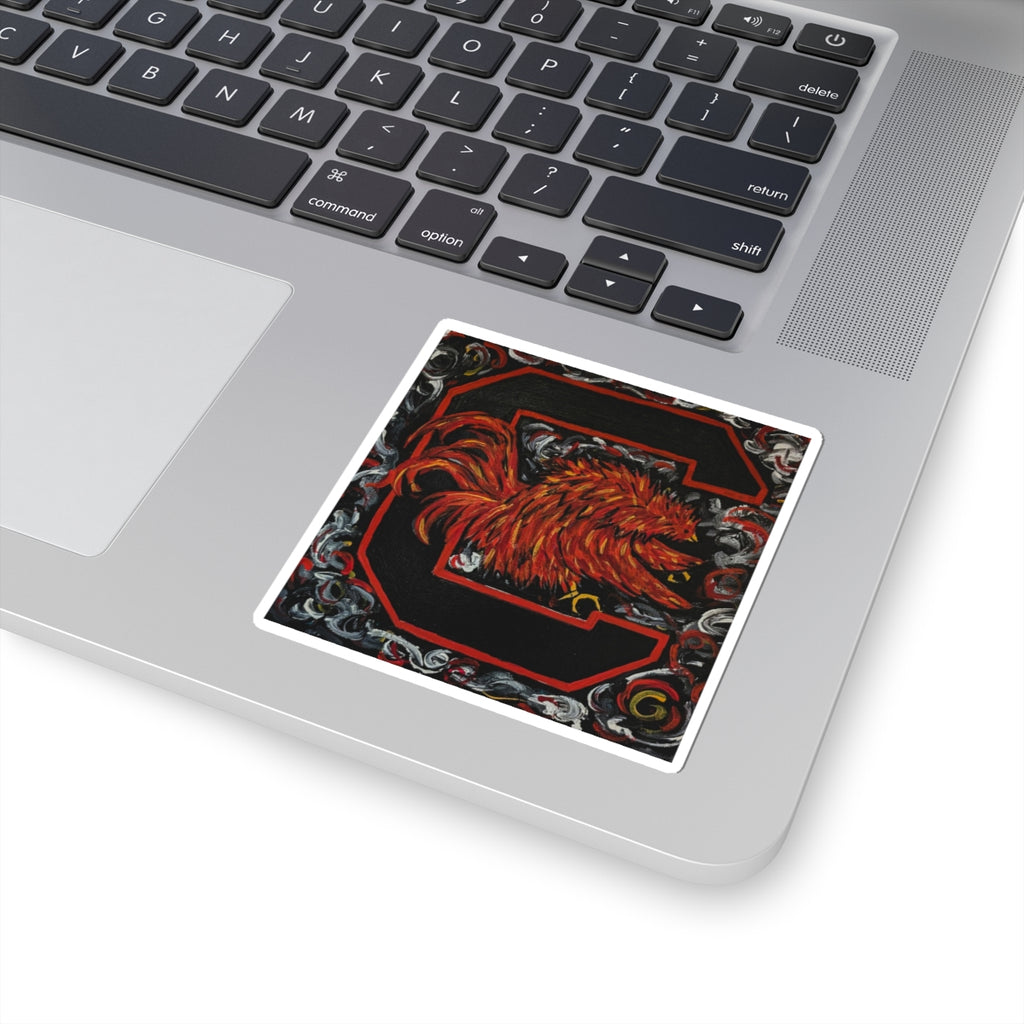 van Gogh Gamecocks grey Kiss-Cut Sticker | Bold Rooster Monogram Sticker