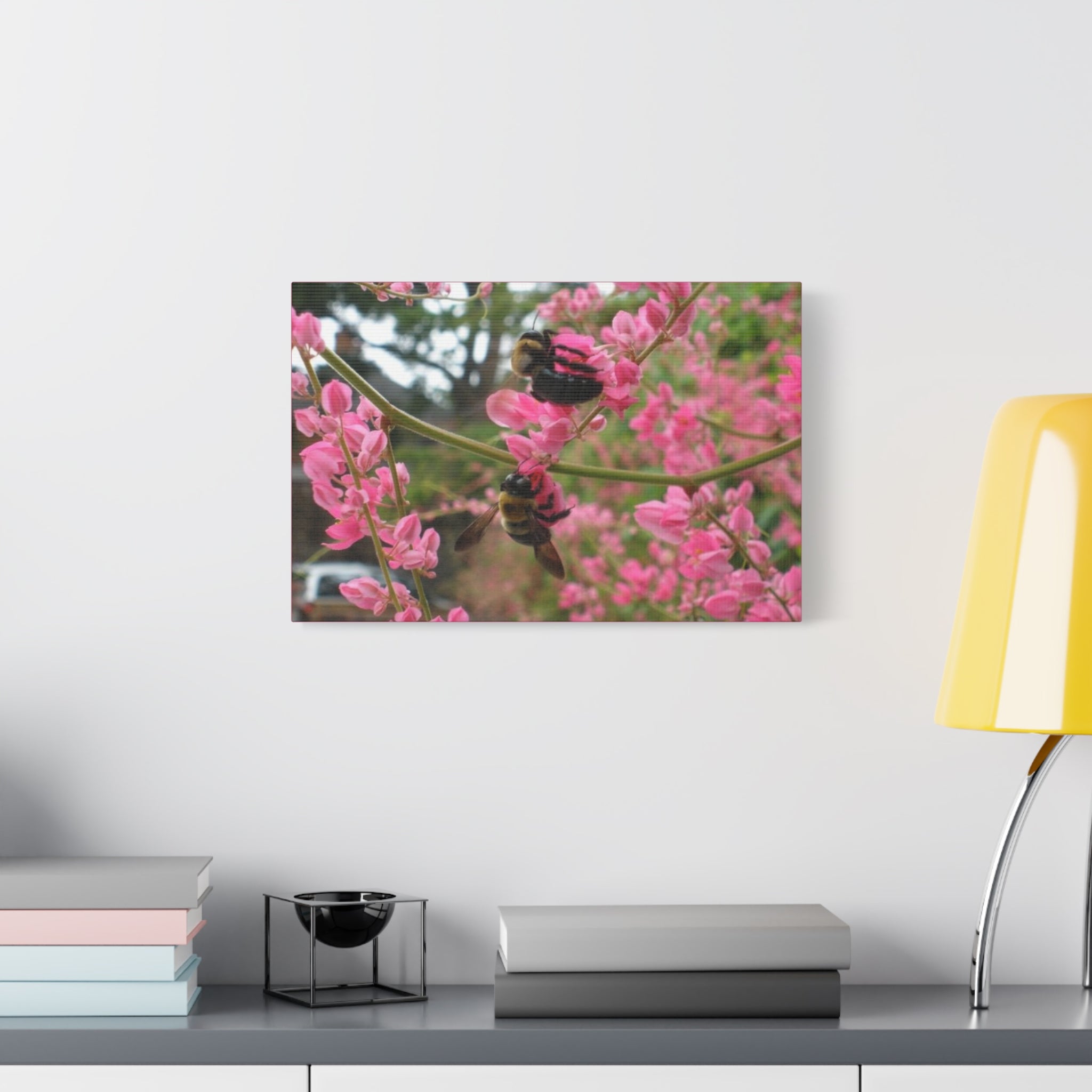 Bumblebees on Pink Flowers Canvas