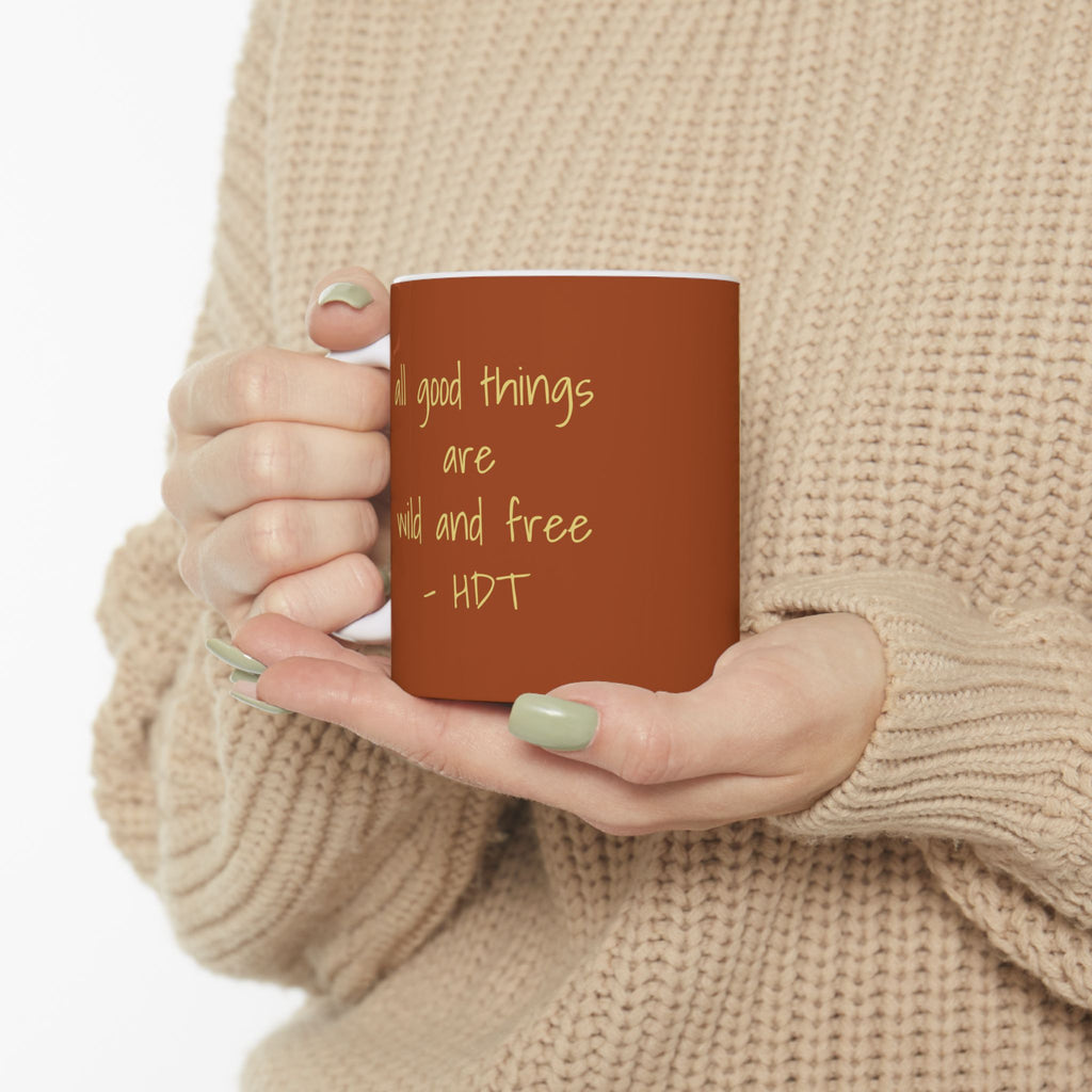 Thoreau Quote Lion Portrait Mug | Watercolor Mane Illustration, Rust Background