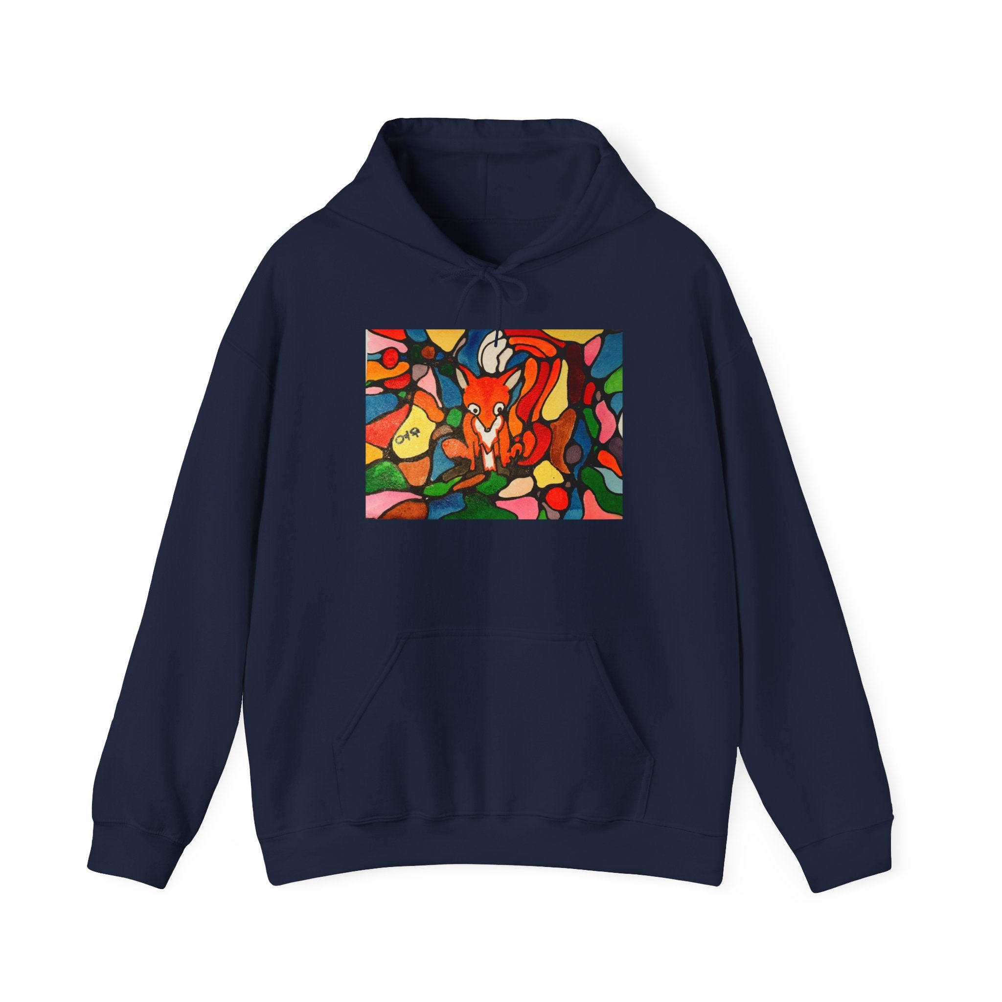 Abstract Fox Stained Glass Hoodie | Colorful Fox with Korean Script