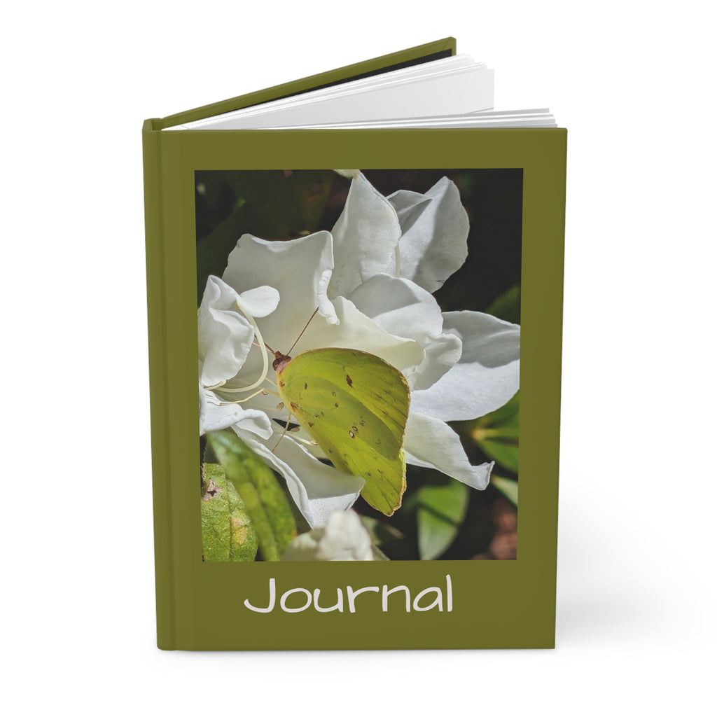 Sulfur Butterfly Hardcover Journal — "Stop. Look. Take time to breathe." Lined Notebook