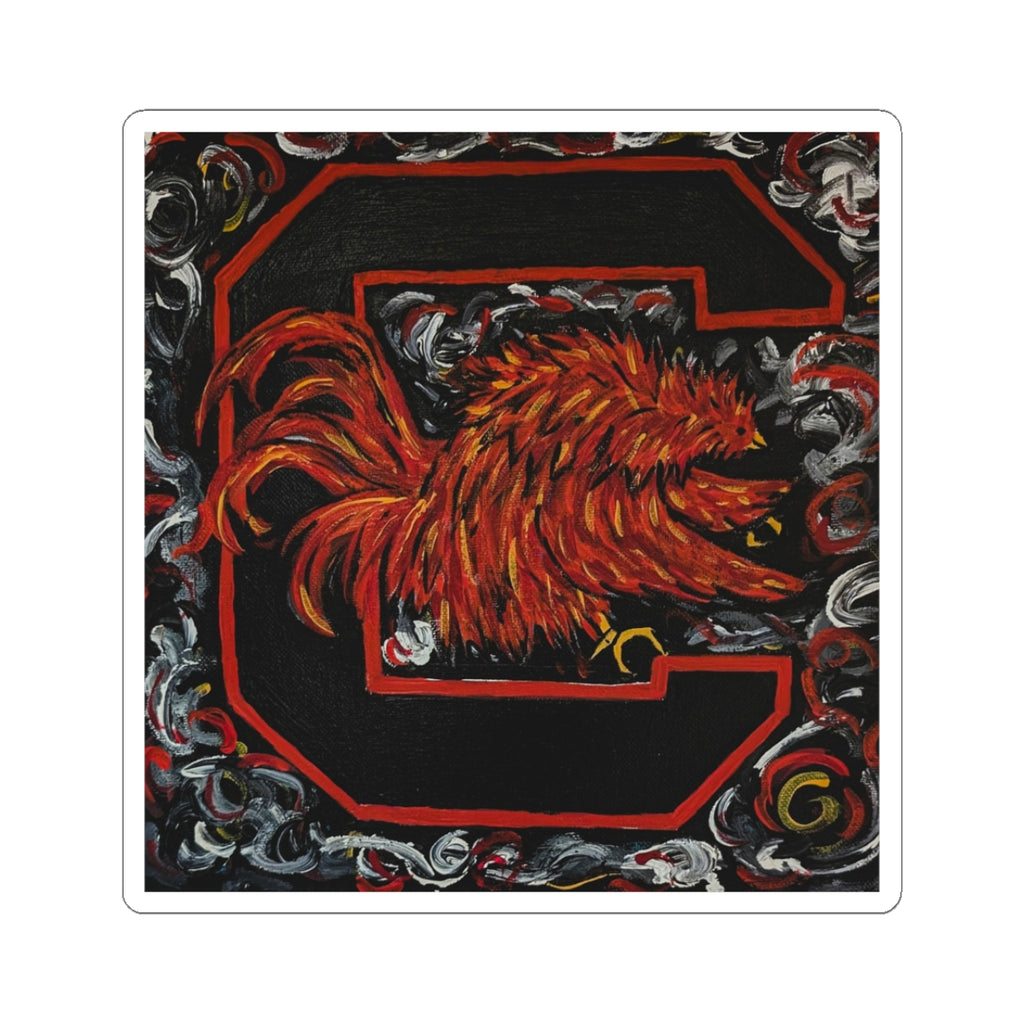 van Gogh Gamecocks grey Kiss-Cut Sticker | Bold Rooster Monogram Sticker