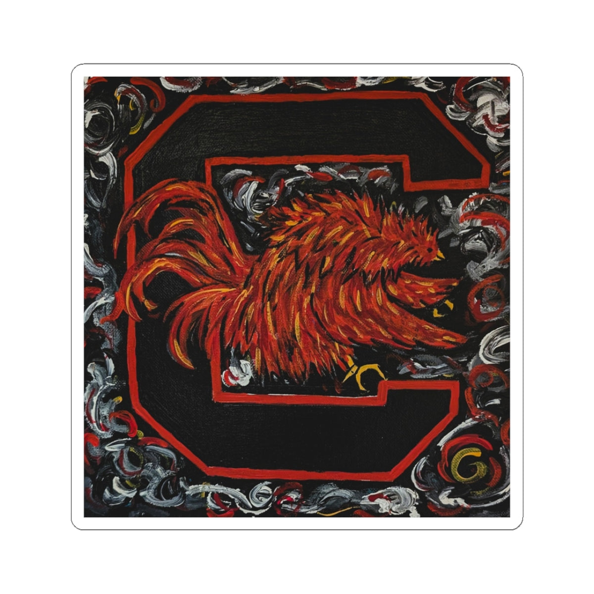 van Gogh Gamecocks grey Kiss-Cut Sticker | Bold Rooster Monogram Sticker