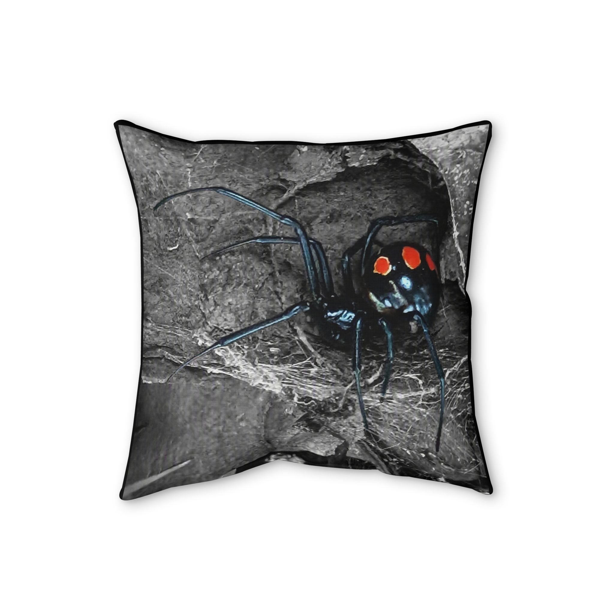 Glowing Red-Eyed Spider Faux Linen Pillow | Halloween Decor