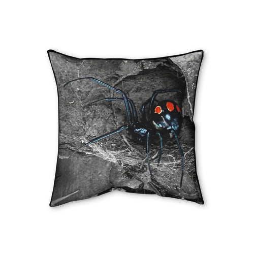 Black Widow Spider Faux Linen Pillow | Halloween Decor